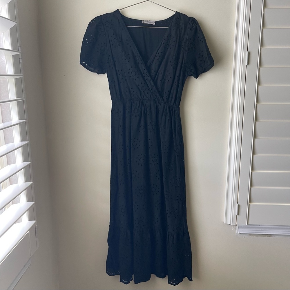 Valentina Naldi Elegant Black Eyelet Midi Dress Size Small